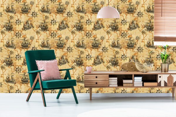 Behang Zeilboten Op Vintage Wereldkaart - Afbeelding 6
