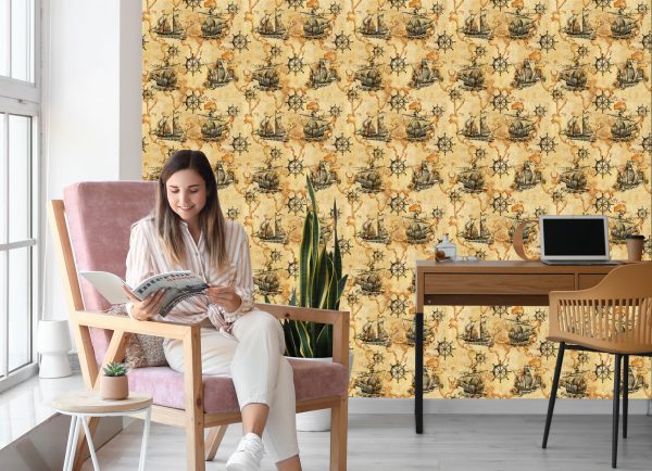 Behang Zeilboten Op Vintage Wereldkaart - Afbeelding 7