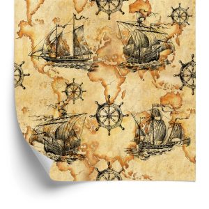 Behang Zeilboten Op Vintage Wereldkaart
