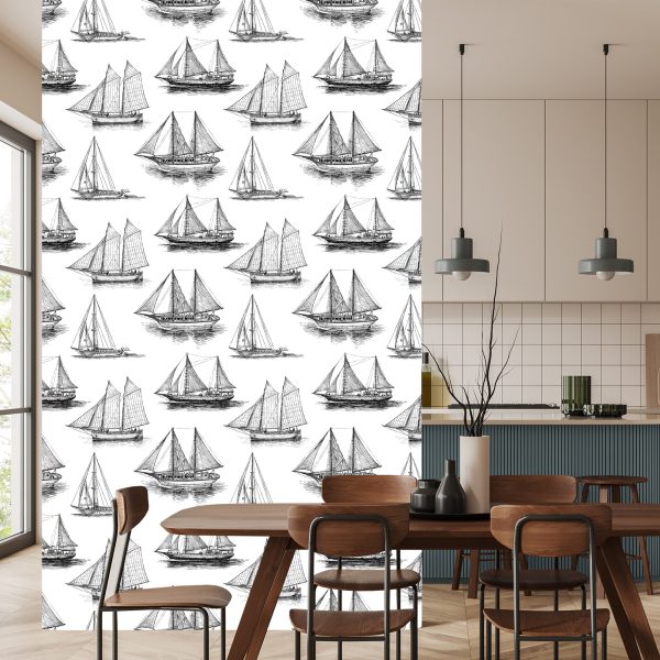 Behang Zwart-Witte Zeilboten - Afbeelding 4