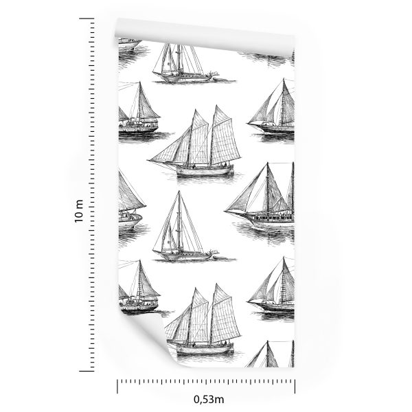 Behang Zwart-Witte Zeilboten - Afbeelding 8