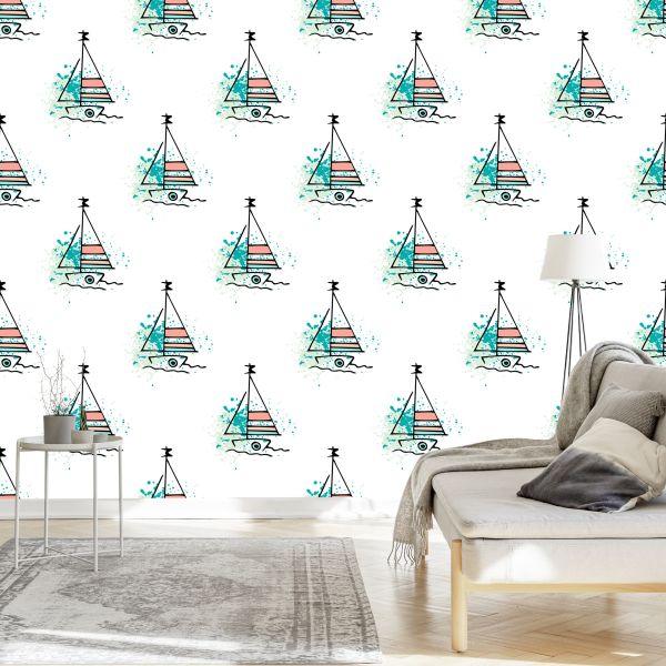 Behang Minimalistische Zeilboten - Afbeelding 3