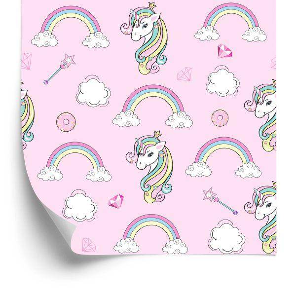 Behang Voor Kinderen - Kleurrijke Eenhoorns Tussen Wolken En Regenboog