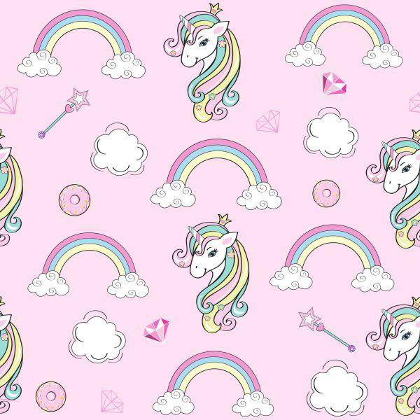 Behang Voor Kinderen - Kleurrijke Eenhoorns Tussen Wolken En Regenboog - Afbeelding 2