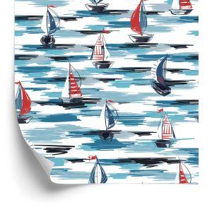 Behang Geschilderde Zeilboten In De Zee