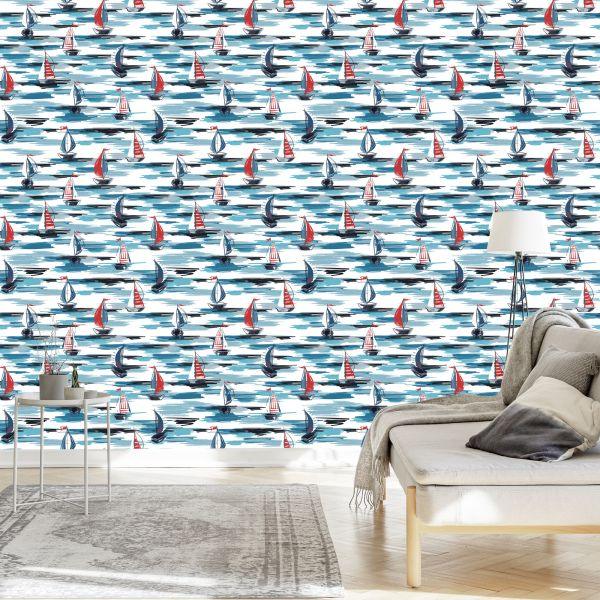Behang Geschilderde Zeilboten In De Zee - Afbeelding 3