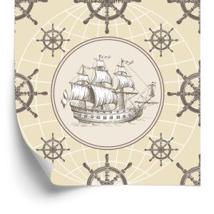 Behang Zeilschip Op Vintage Wereldbolachtergrond