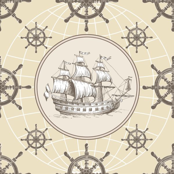 Behang Zeilschip Op Vintage Wereldbolachtergrond - Afbeelding 2