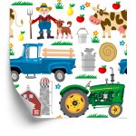 Behang Tractoren En Huisdieren Op De Boerderij