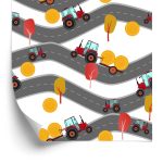 Behang Rode Tractoren Op Straat