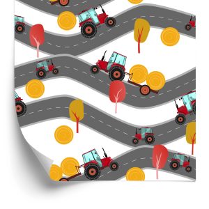 Behang Rode Tractoren Op Straat