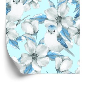 Behang Lentebloemen En Vogels Geschilderd Met Waterverf