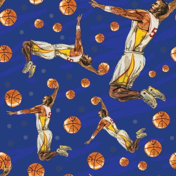 Behang Basketbalspelers Geschilderd Met Waterverf - Afbeelding 2