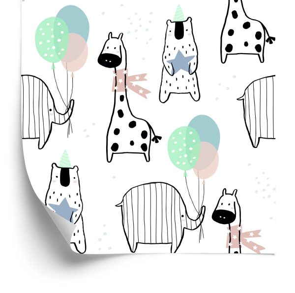 Behang Voor Kinderen - Olifant Girafbeer