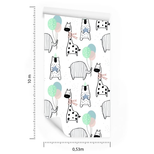 Behang Voor Kinderen - Olifant Girafbeer - Afbeelding 8