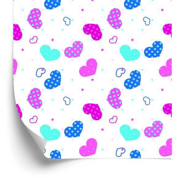 Behang Voor Kinderen - Blauwe, Roze En Witte Harten