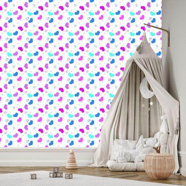 Behang Voor Kinderen - Blauwe, Roze En Witte Harten - Afbeelding 3