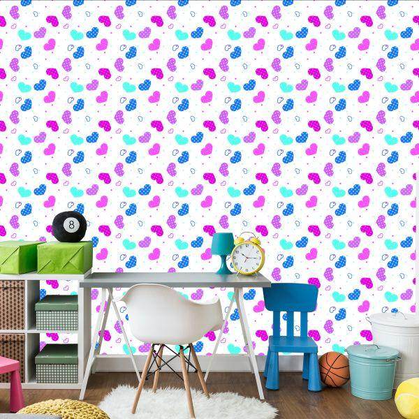 Behang Voor Kinderen - Blauwe, Roze En Witte Harten - Afbeelding 4