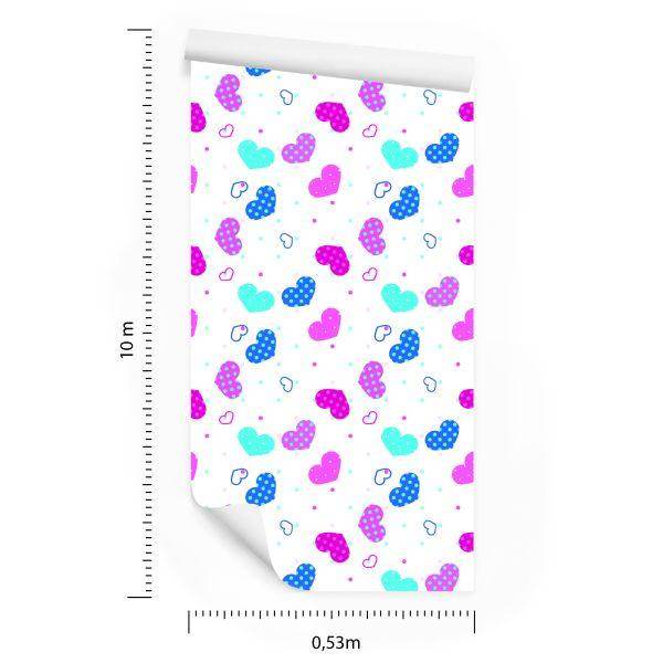 Behang Voor Kinderen - Blauwe, Roze En Witte Harten - Afbeelding 8