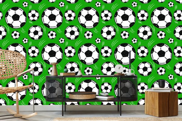 Behang Voetballen Op Groene Achtergrond - Afbeelding 5