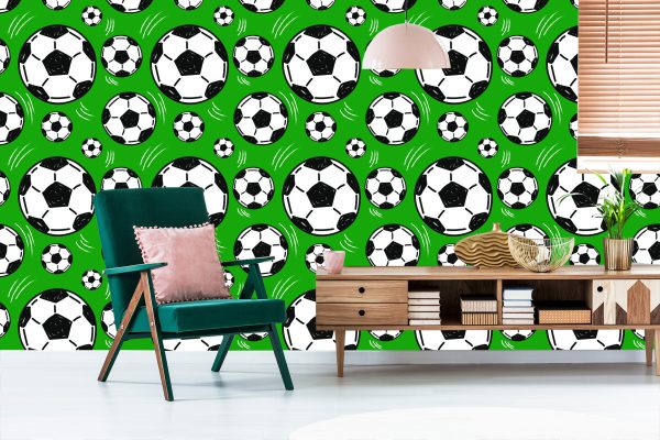 Behang Voetballen Op Groene Achtergrond - Afbeelding 6