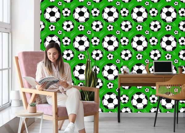 Behang Voetballen Op Groene Achtergrond - Afbeelding 7