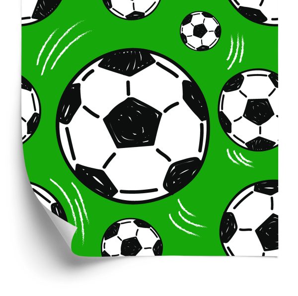 Behang Voetballen Op Groene Achtergrond