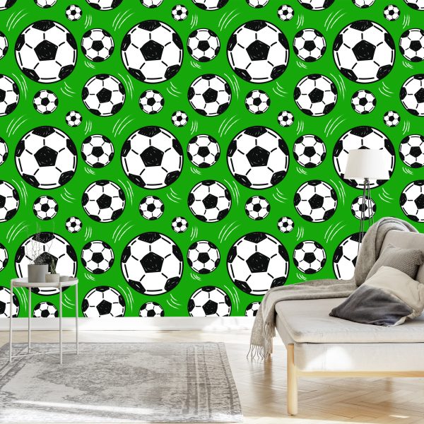 Behang Voetballen Op Groene Achtergrond - Afbeelding 3