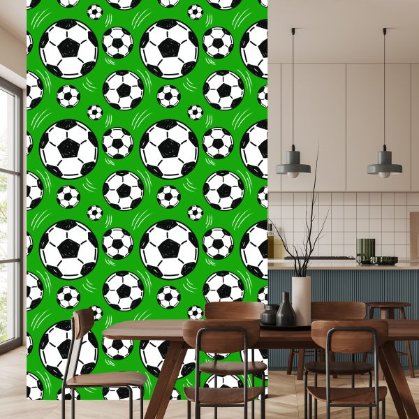 Behang Voetballen Op Groene Achtergrond - Afbeelding 4