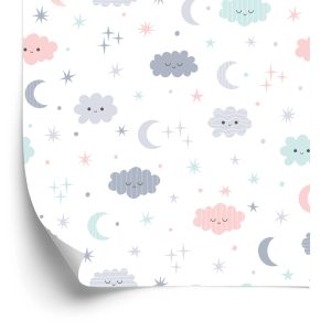 Tapete für Kinder – Sterne, Monde und fröhliche Wolken