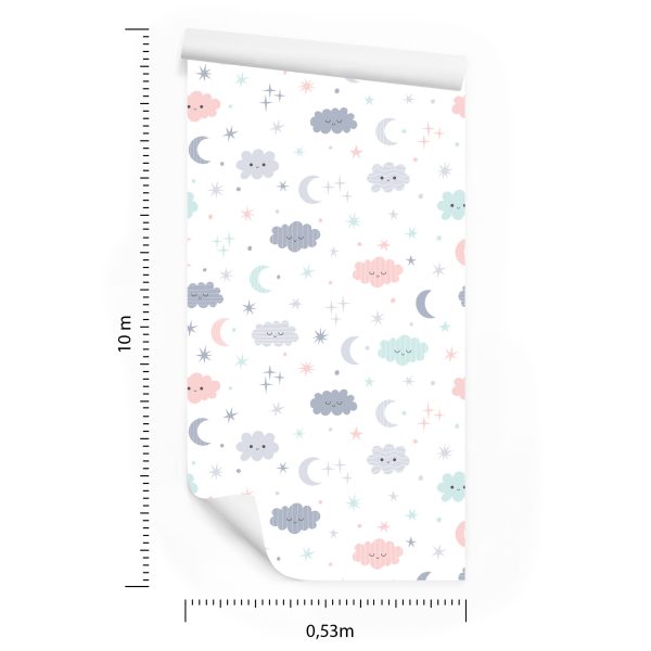Behang Voor Kinderen - Sterren, Manen En Vrolijke Wolken - Afbeelding 8
