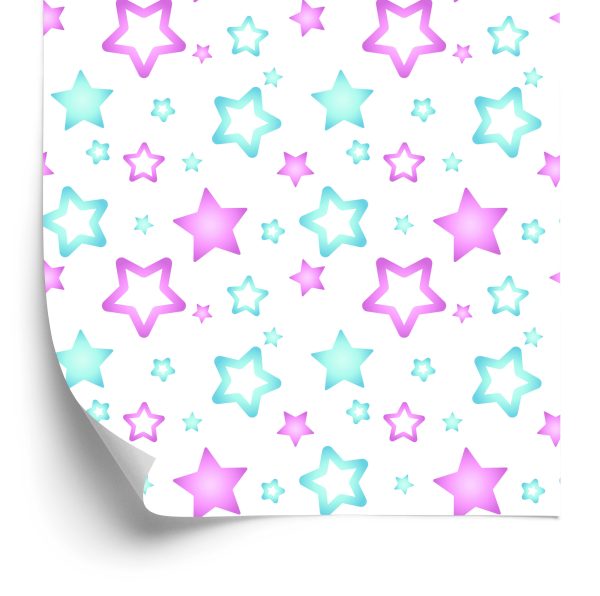 Behang Voor Kinderen - Blauwe En Roze Sterren