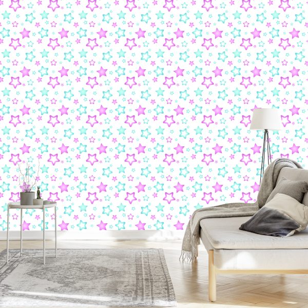 Behang Voor Kinderen - Blauwe En Roze Sterren - Afbeelding 3