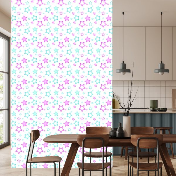 Behang Voor Kinderen - Blauwe En Roze Sterren - Afbeelding 4