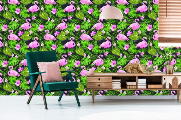 Behang Tropisch - Flamingo's Bladeren En Bloemen - Afbeelding 6