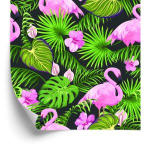 Behang Tropisch - Flamingo's Bladeren En Bloemen