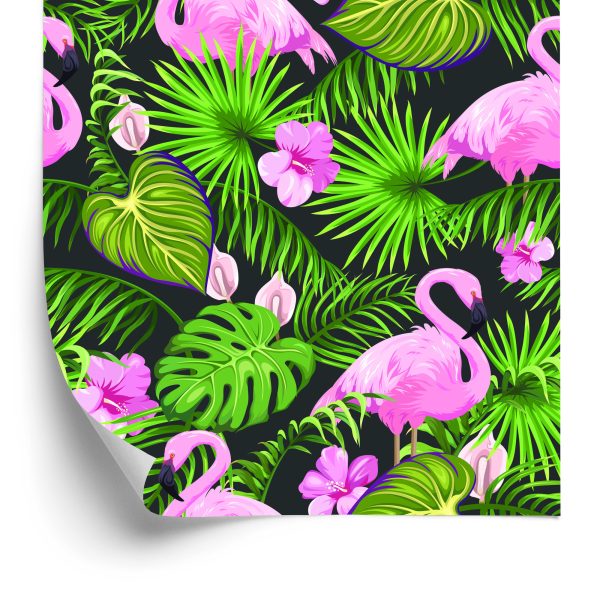 Behang Tropisch - Flamingo's Bladeren En Bloemen