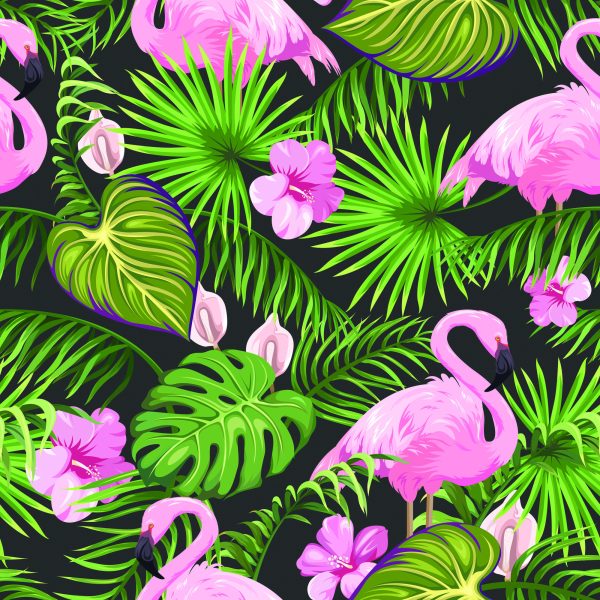 Behang Tropisch - Flamingo's Bladeren En Bloemen - Afbeelding 2
