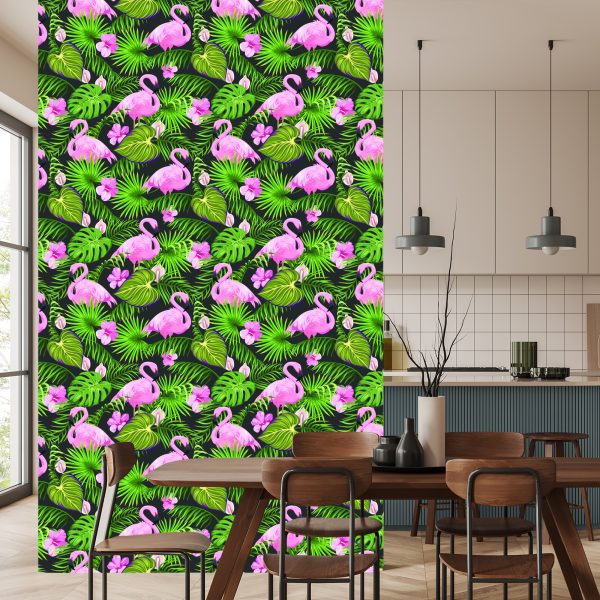 Behang Tropisch - Flamingo's Bladeren En Bloemen - Afbeelding 4