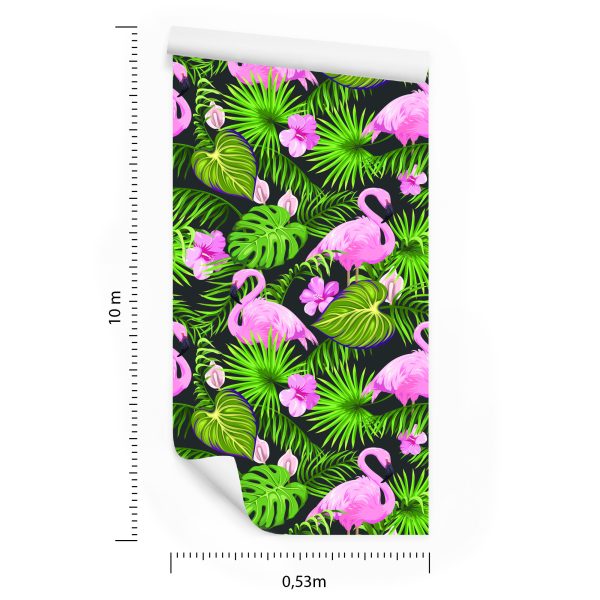 Behang Tropisch - Flamingo's Bladeren En Bloemen - Afbeelding 8
