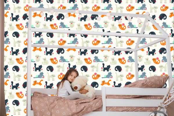 Behang Voor Kinderen - Lieve Katten - Scandinavische Stijl - Afbeelding 7