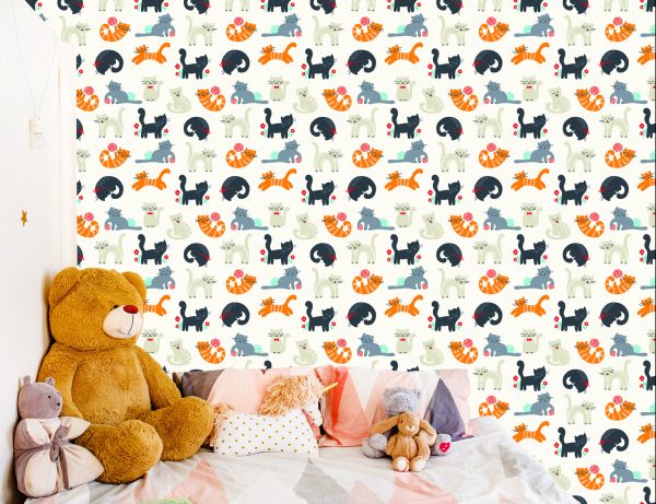 Behang Voor Kinderen - Lieve Katten - Scandinavische Stijl - Afbeelding 6