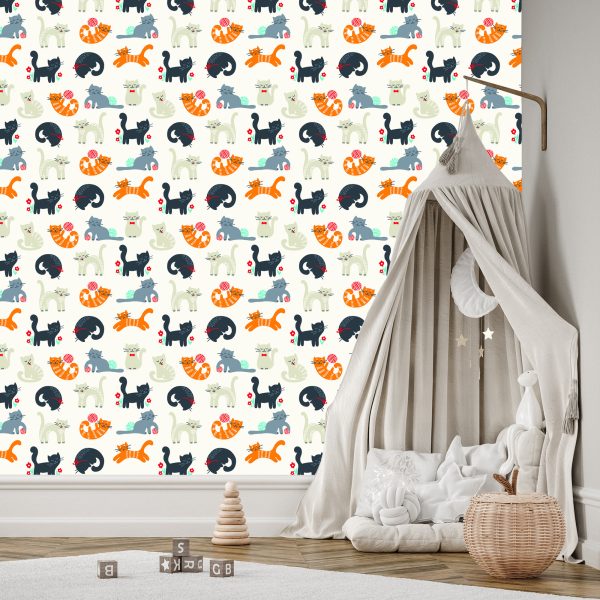 Behang Voor Kinderen - Lieve Katten - Scandinavische Stijl - Afbeelding 3