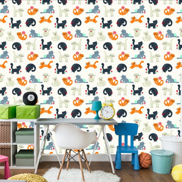Behang Voor Kinderen - Lieve Katten - Scandinavische Stijl - Afbeelding 4