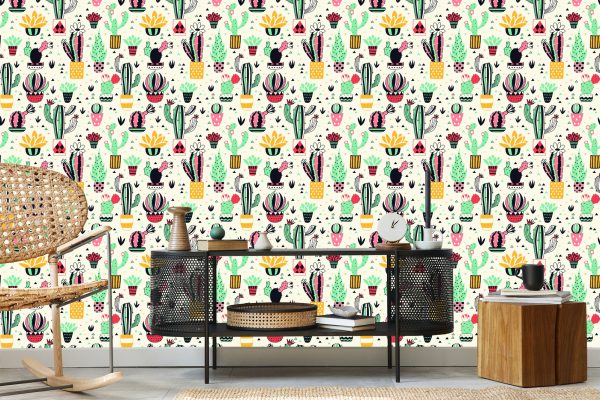 Behang Voor Kinderen - Cactussen In Scandinavische Stijl - Afbeelding 5