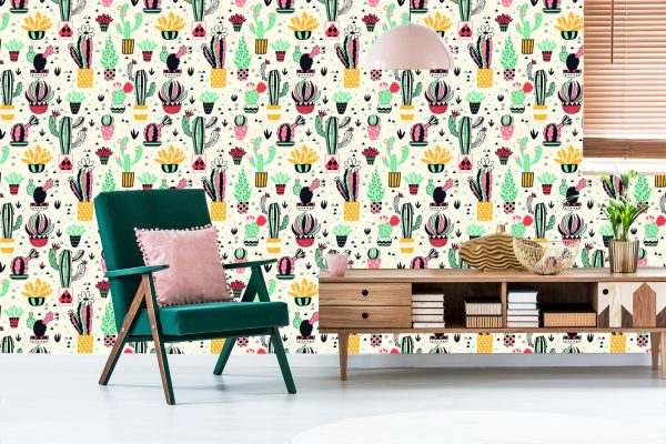 Behang Voor Kinderen - Cactussen In Scandinavische Stijl - Afbeelding 6