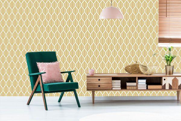 Behang Retro - Prachtige Geometrische Bladeren - Afbeelding 6