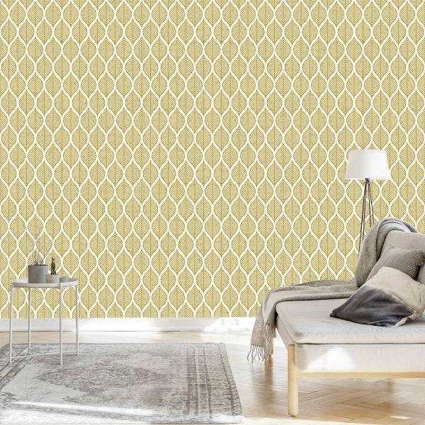 Behang Retro - Prachtige Geometrische Bladeren - Afbeelding 3