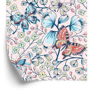 Behang Voor Kinderen - Kleurrijke Vlinders En Bloemen
