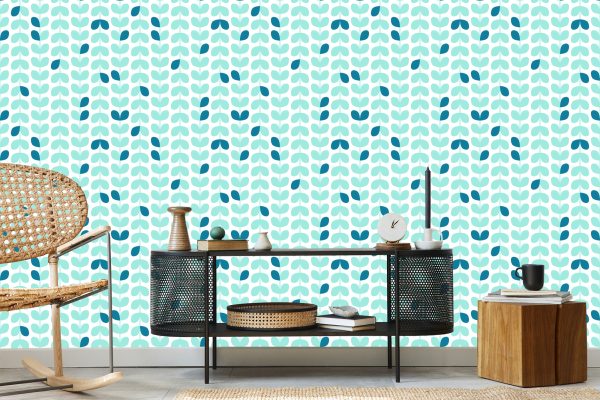Behang Turkooise Bladeren In Scandinavische Stijl - Afbeelding 5